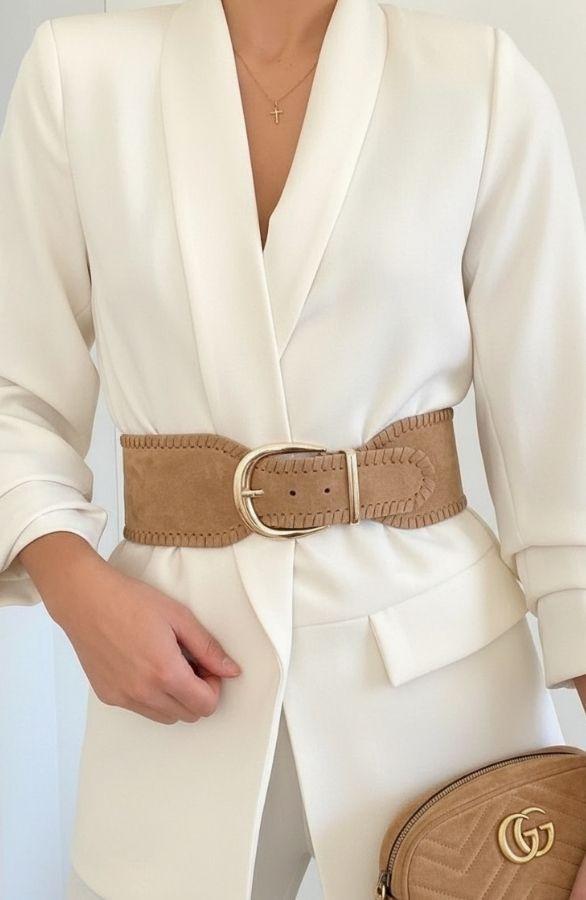 Suede-Tailleriem-Stretch-Taupe