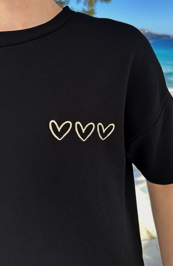 Sweat-T-Shirt-Gold-Hearts-Zwart-Embroidery-1