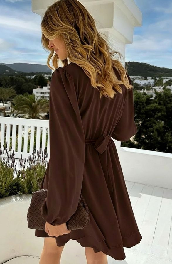 V-hals-Jurk-Strik-Detail-Choco-6