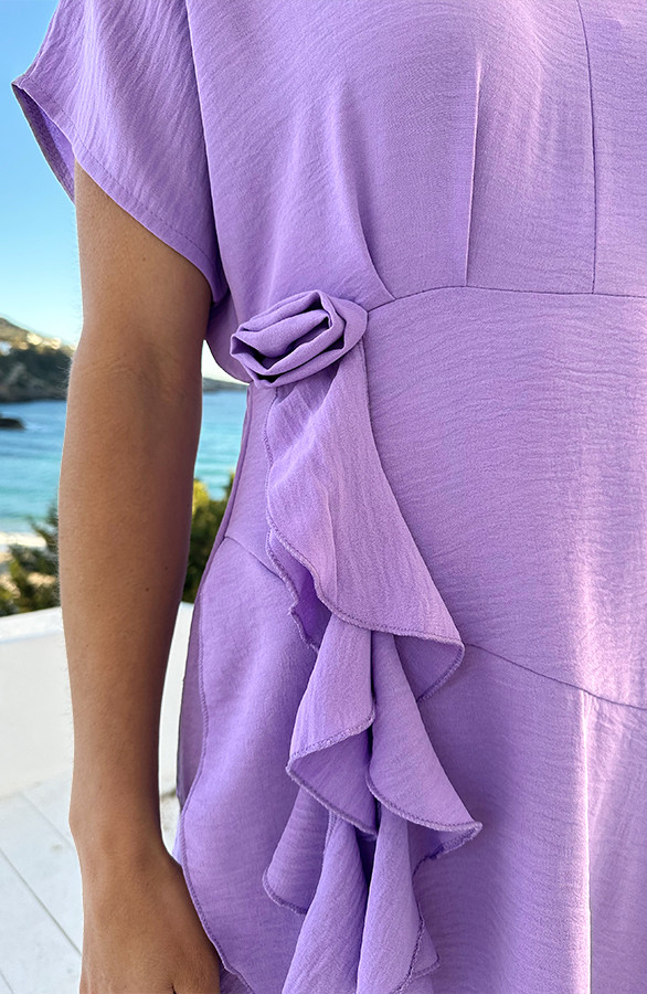V-hals-Roos-Detail-Jurk-Lila-4