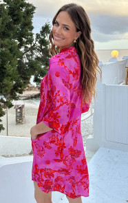 Zijde-Dames-Tuniek-Met-Print-Fuchsia-2
