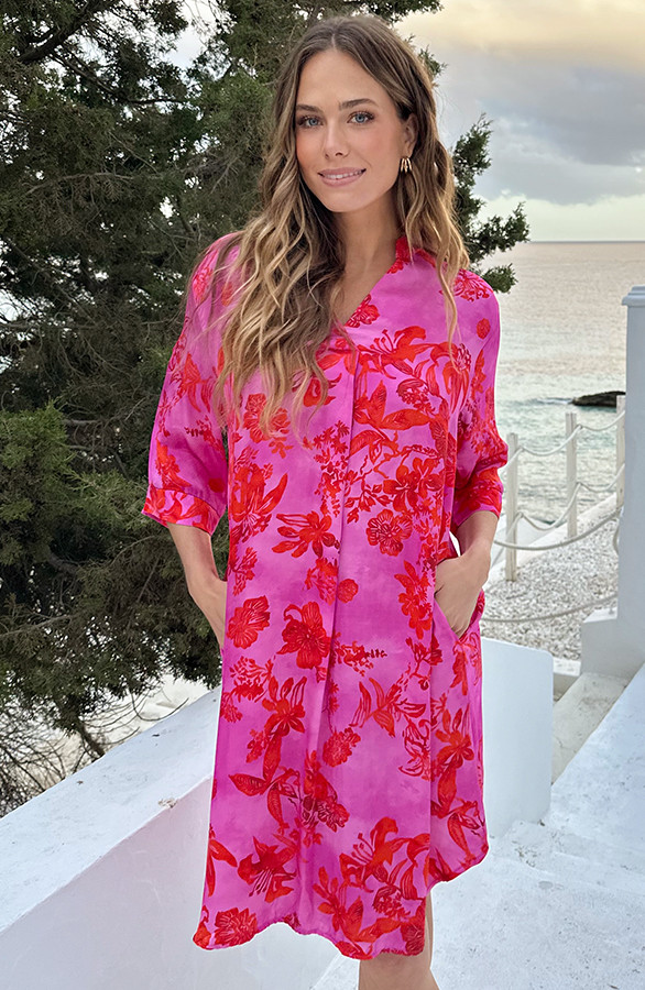 Zijde-Dames-Tuniek-Met-Print-Fuchsia-3