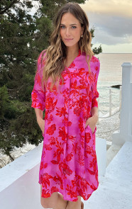 Zijde-Dames-Tuniek-Met-Print-Fuchsia-4