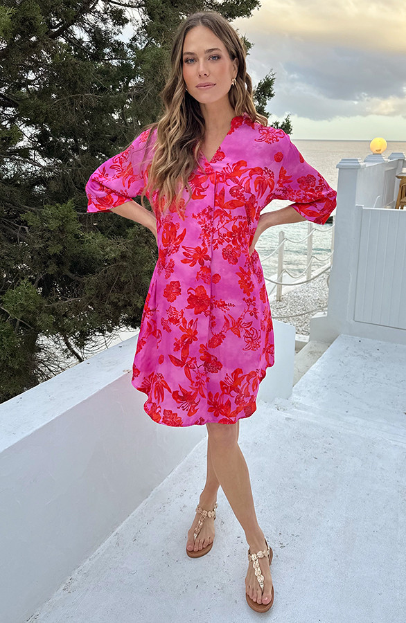 Zijde-Dames-Tuniek-Met-Print-Fuchsia-6