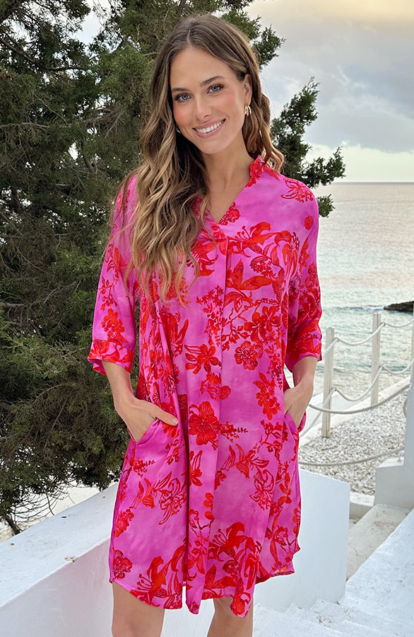 Zijde-Dames-Tuniek-Met-Print-Fuchsia-7