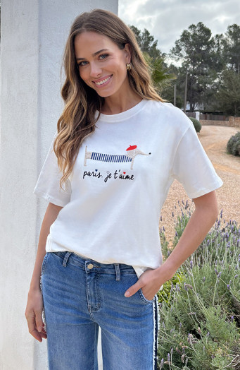 Dackel-T-Shirt Paris I Love You Ecru