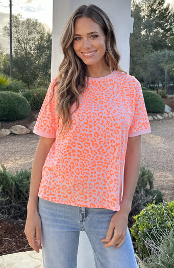Leoparden-T-Shirt Katoen Neon Orange