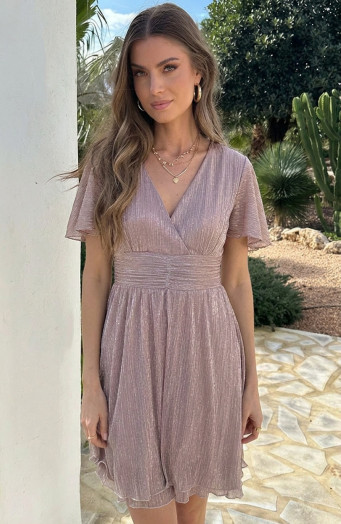 Lurex-Waistband-Dress-Short-Sleeve-Light-Pink-F-1