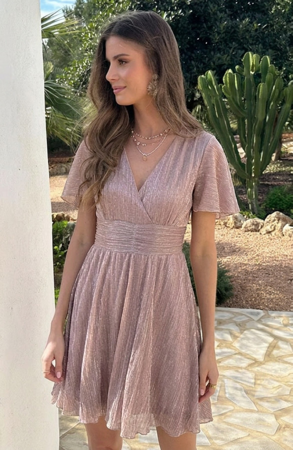 Lurex-Waistband-Dress-Short-Sleeve-Light-Pink-F-2