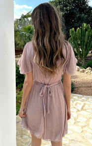 Lurex-Waistband-Dress-Short-Sleeve-Light-Pink-F-4