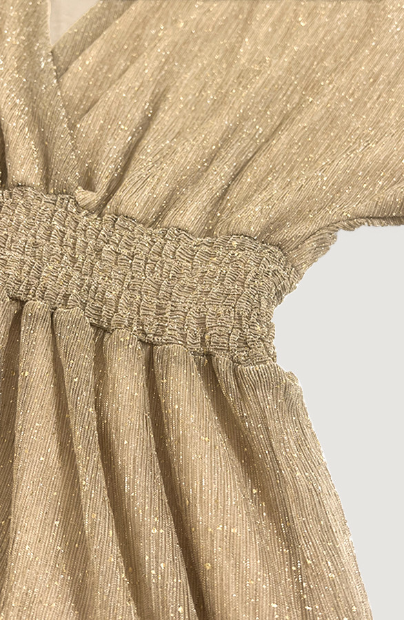 Luxe-Lurex-V-hals-Jurk-Goud-close