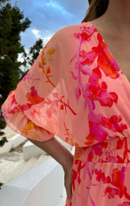 Midi-Ruffle-Laagjes-Jurk-Peach-Blossom-1