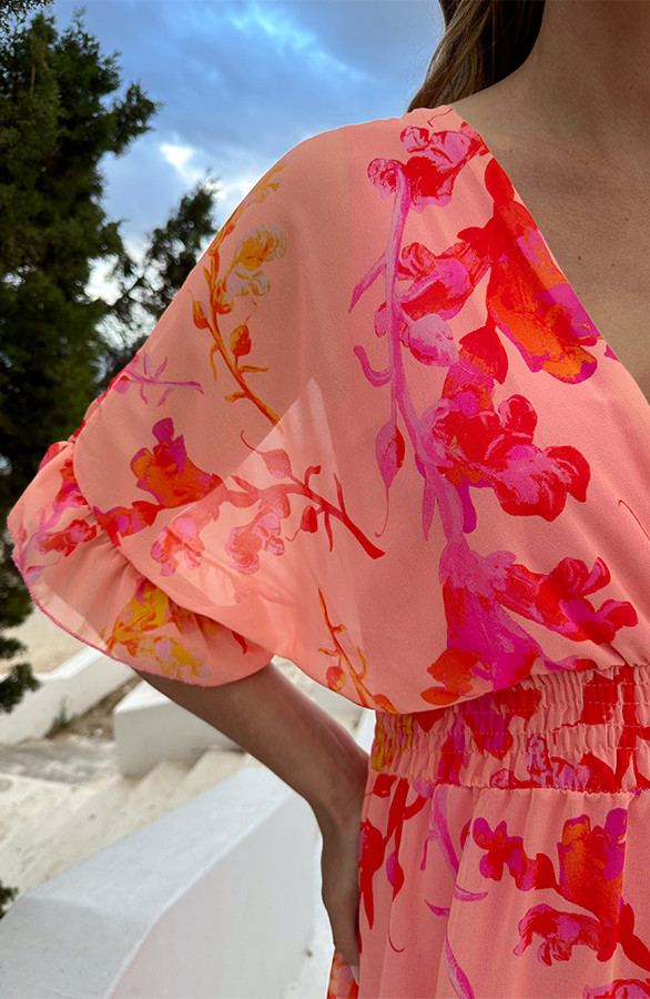 Midi-Ruffle-Laagjes-Jurk-Peach-Blossom-1