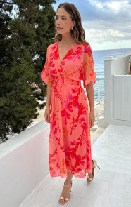 Midi-Ruffle-Laagjes-Jurk-Peach-Blossom-3