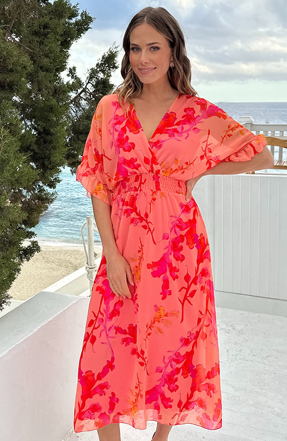 Midi-Ruffle-Laagjes-Jurk-Peach-Blossom-4