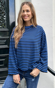 Oversized-Strepen-Top-Katoen-Kobalt-Zwart-4