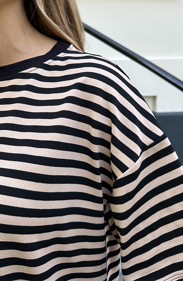 Strepen-T-Shirt-Katoen-Beige-Zwart-2