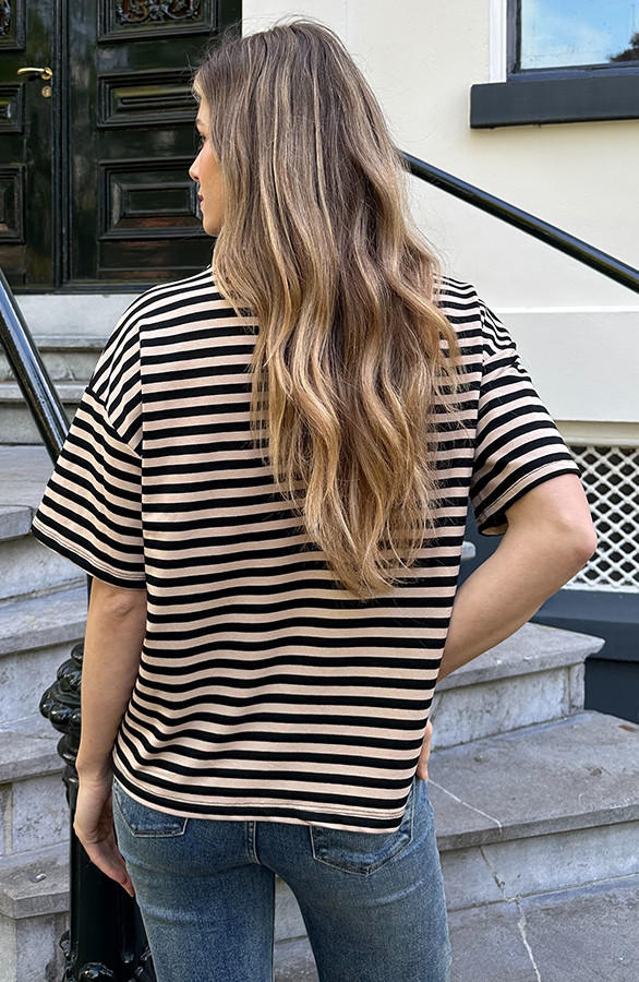Strepen-T-Shirt-Katoen-Beige-Zwart-3