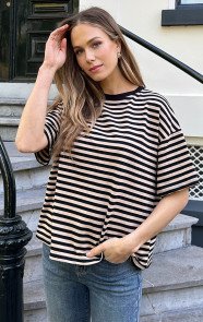Strepen-T-Shirt-Katoen-Beige-Zwart-5