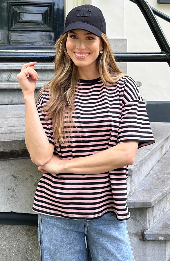 Strepen-T-Shirt-Katoen-Dust-Roze-Zwart-6-1