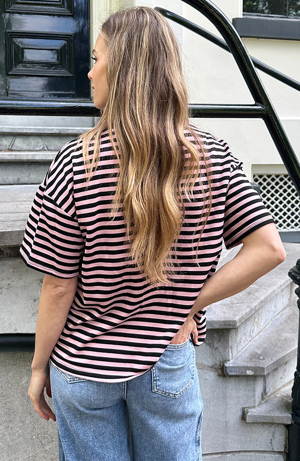 Strepen-T-Shirt-Katoen-Dust-Roze-Zwart-6-4