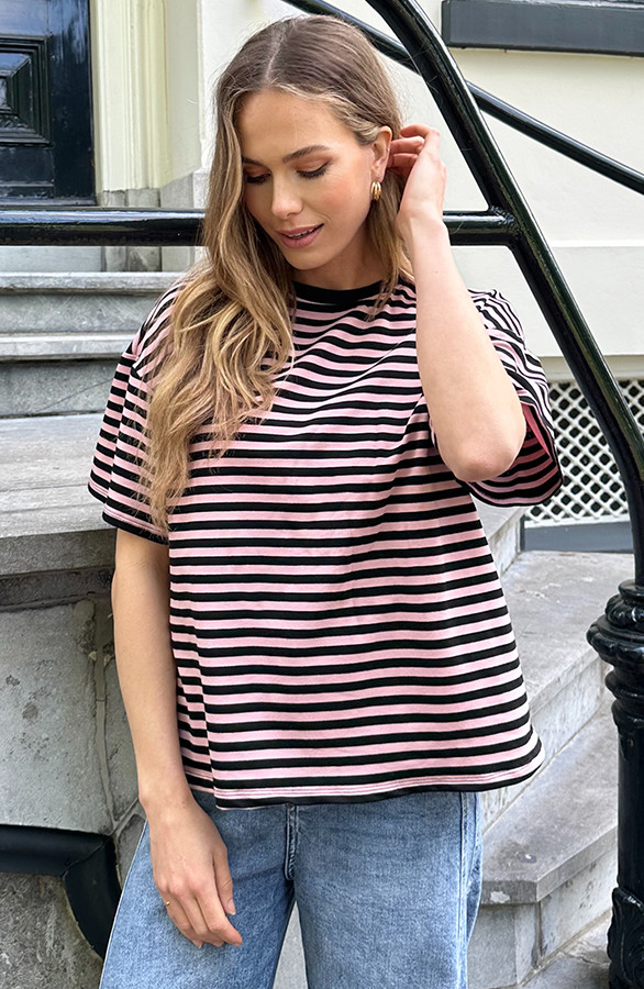 Strepen-T-Shirt-Katoen-Dust-Roze-Zwart-6-5