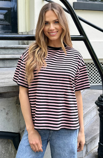 Strepen-T-Shirt-Katoen-Dust-Roze-Zwart-6-6