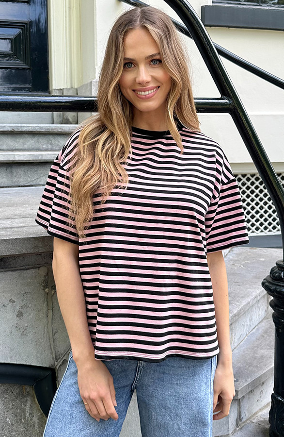 Strepen-T-Shirt-Katoen-Dust-Roze-Zwart-6-6