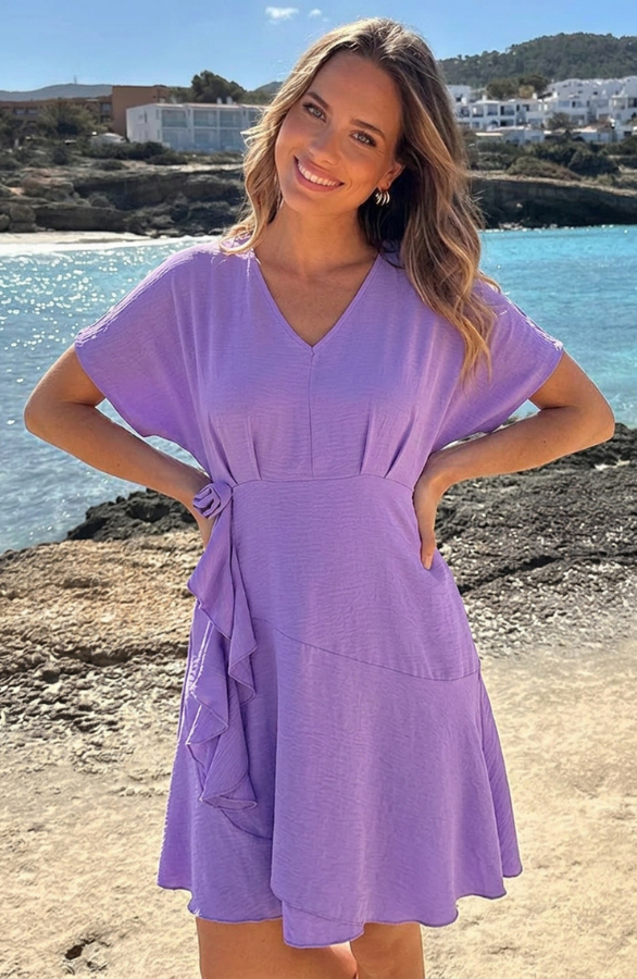 V-hals-Roos-Detail-Jurk-Lila