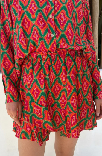 Viskose-Skort mit dreifarbigem Print