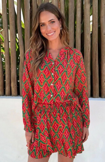 Viskosebluse mit dreifarbigem Print