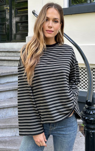 Oversized-Strepen-Top-Katoen-Army-Zwart-3