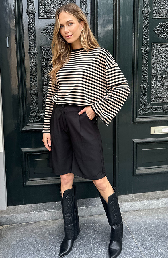 Oversized-Strepen-Top-Katoen-Beige-Zwart-1