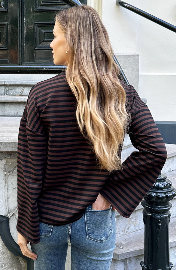 Oversized-Strepen-Top-Katoen-Choco-Zwart-3