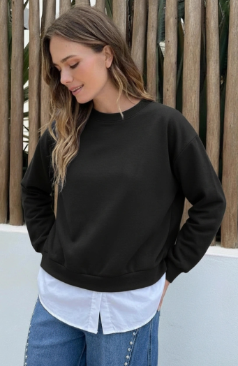 Pullover-Bluse-Kombination Schwarz