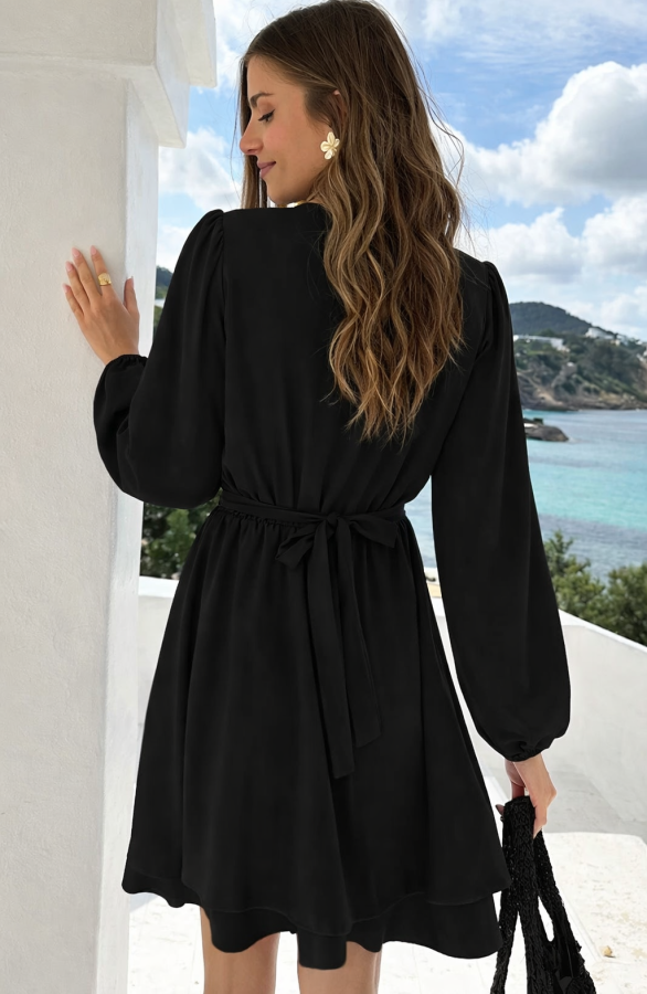 V-hals-Jurk-Strik-Detail-Zwart-55-