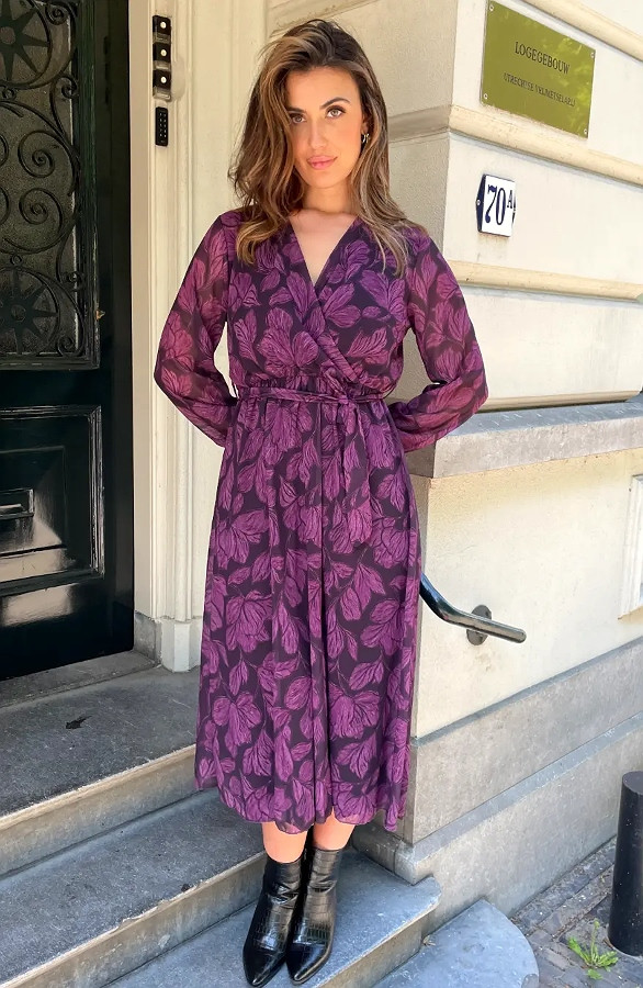 Maxi-V-hals-Jurk-Print-Paars-66-1