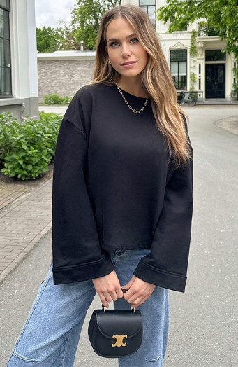 Schwarzes, übergroßes Langarmshirt aus Baumwolle