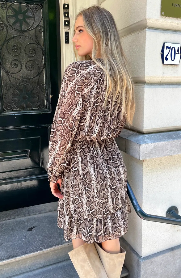 Ruffle-Snake-Print-Jurk-Beige-66-2