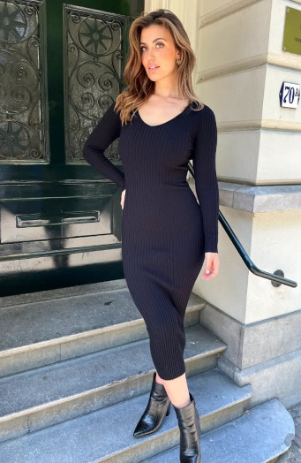 Stretch-Rippkleid Schwarz 2.0