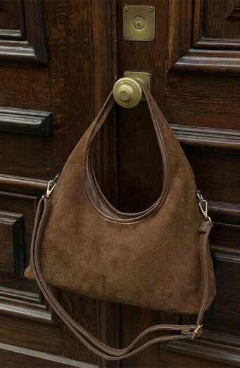 Wildledertasche im Hobo-Look, Schokobraun
