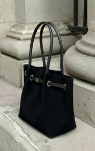 Suedine-Handtas-met-Gespdetail-Zwart-2