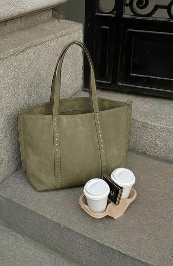 Suedine Shopper Tas Met Studs Army