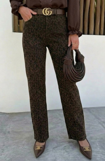 Weit geschnittene Jeans mit Leopardenmuster, braun, Stretch, FMH