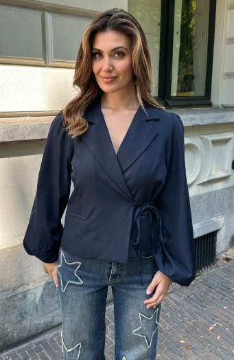 Wickelblazer mit Puffärmeln, langärmlig, marineblau