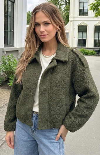 Oversized Bouclé-Jacke Met Rits Army