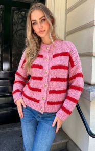 Oversized-Soft-Striped-Cardigan-Fucshia-5
