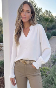 Smocked-V-hals-Blouse-Ecru-1