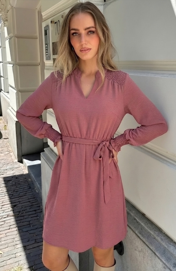 V-hals-Smocked-Jurk-Dust-Roze-59-2