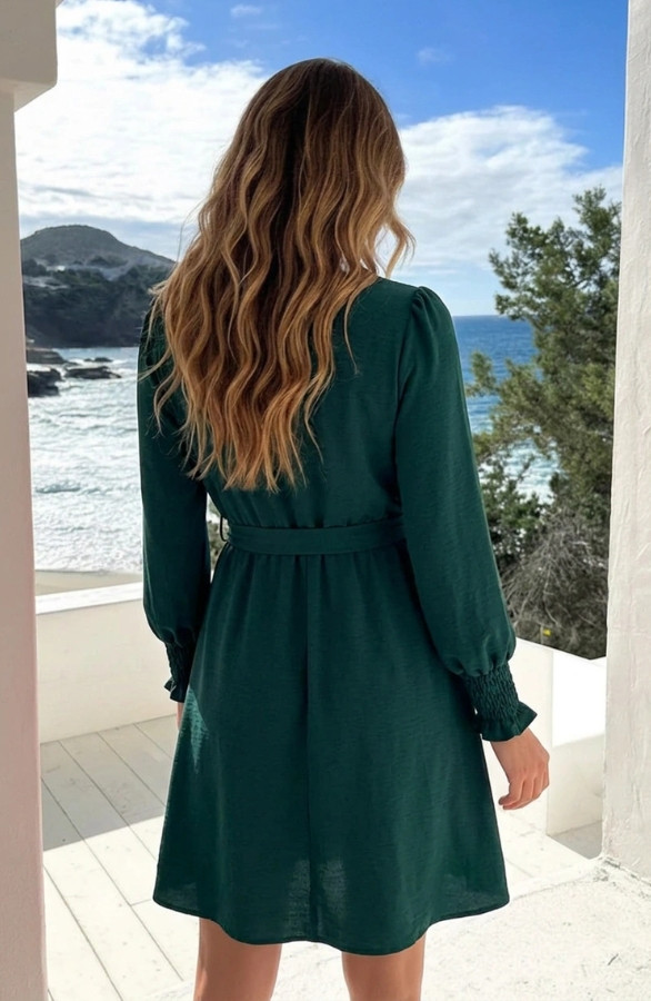 V-hals-Smocked-Jurk-Smaragd-1